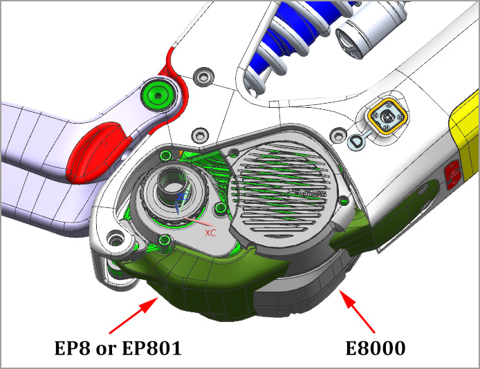 EP8 vs E8000 motorkåpa på LCES801 ram