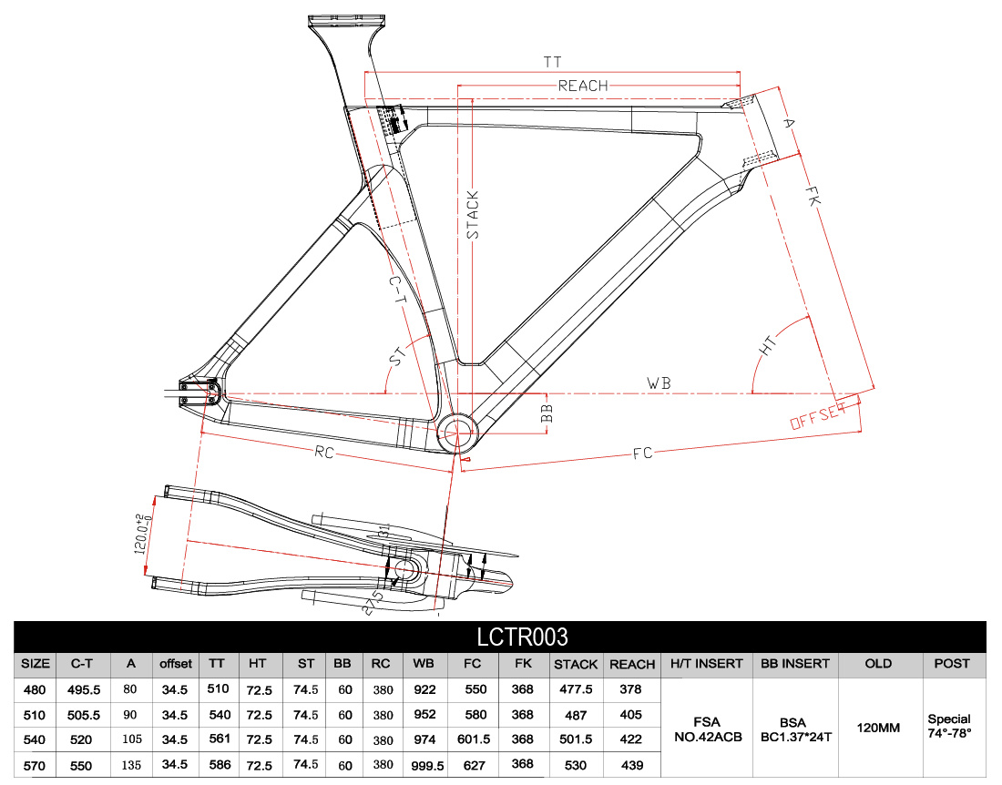 Carbon Track cykelram LCTR003 Geometri